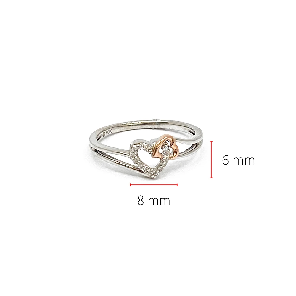 10K White Gold Heart Shape 0.054cttw Diamond Ring, size 6.5
