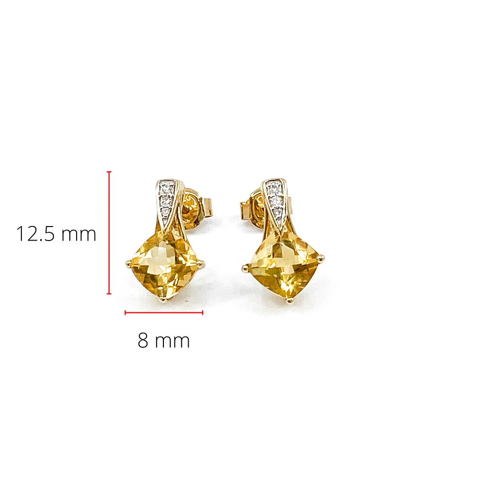 10K Yellow Gold 1.00cttw Genuine Citrine & 0.026cttw Diamond Earrings