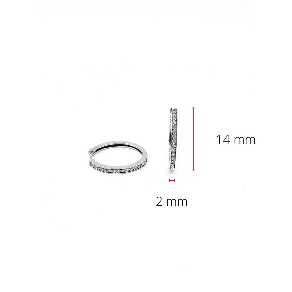 10K White Gold 0.05cttw Diamond Hoop Huggie Hinged Earrings