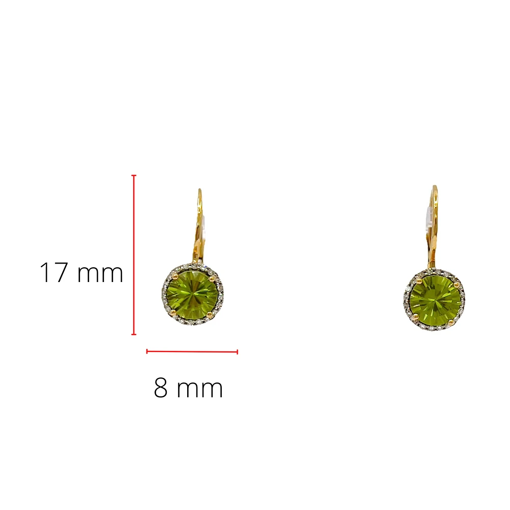 10K Yellow Gold Peridot and Diamond Lever Back Earrings