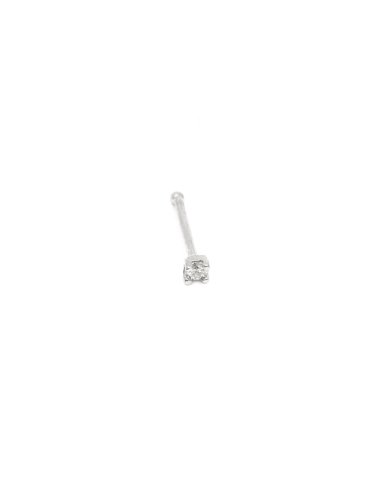 14K White Gold 0.03cttw Diamond 4 Claw Nose Stud