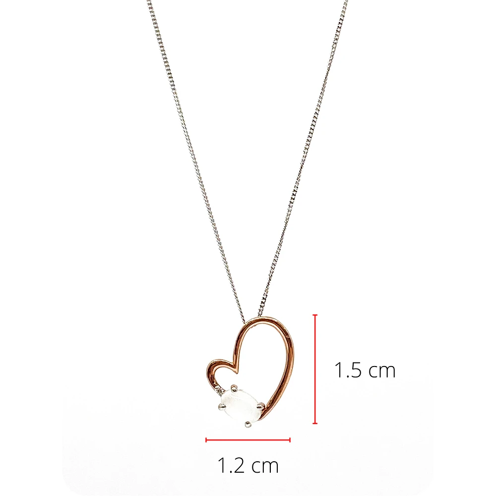 10K Rose & White Gold 0.60cttw Genuine Moonstone and 0.03cttw Diamond Heart Pendant, 18"