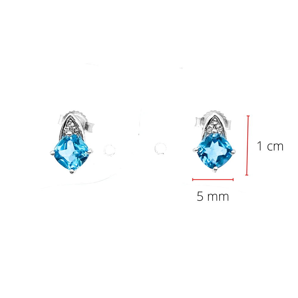 10K White Gold 1.50cttw Genuine Blue Topaz & 0.023cttw Diamond Earrings