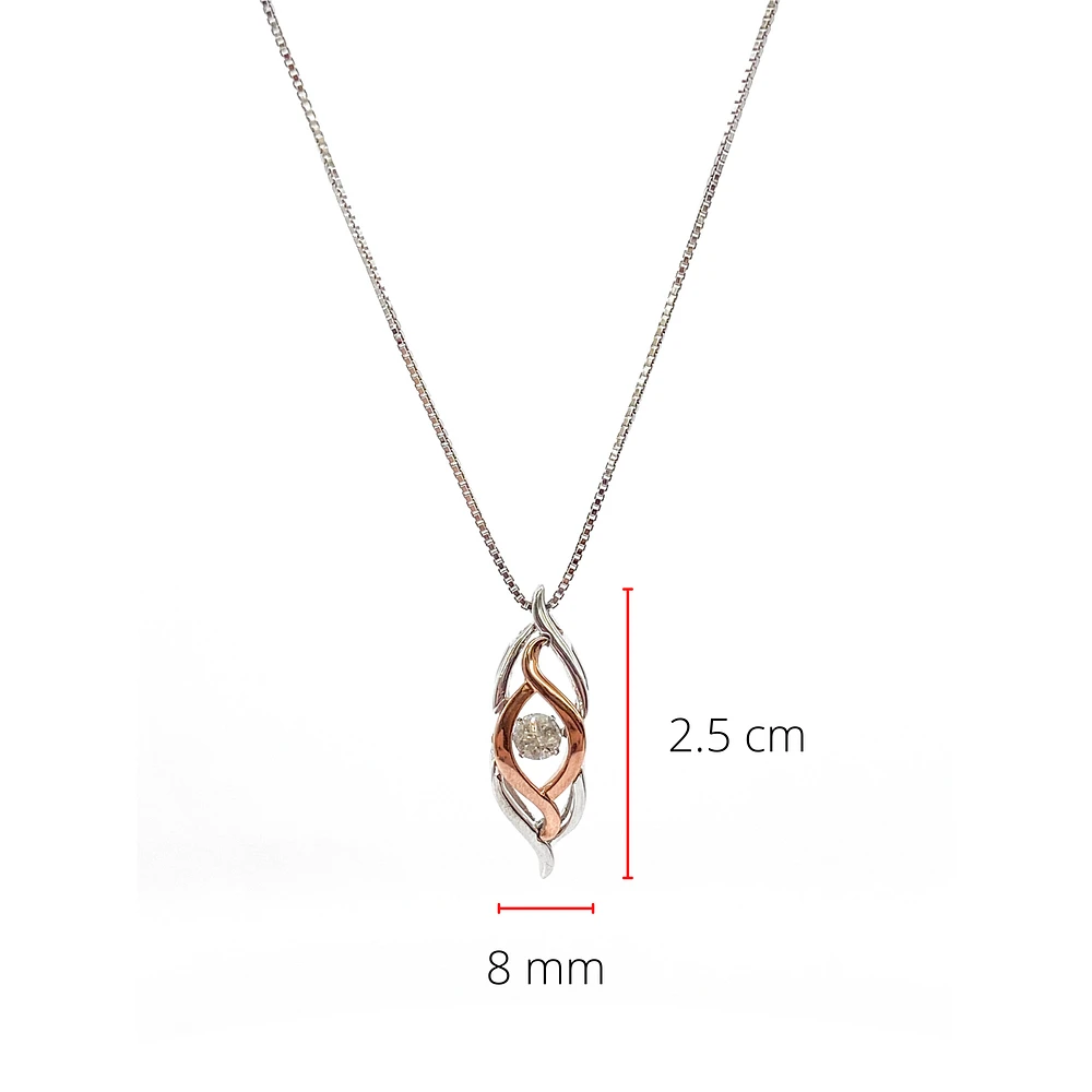 Sterling Silver and 10K Rose Gold 0.231cttw Diamond Pendant, 18"