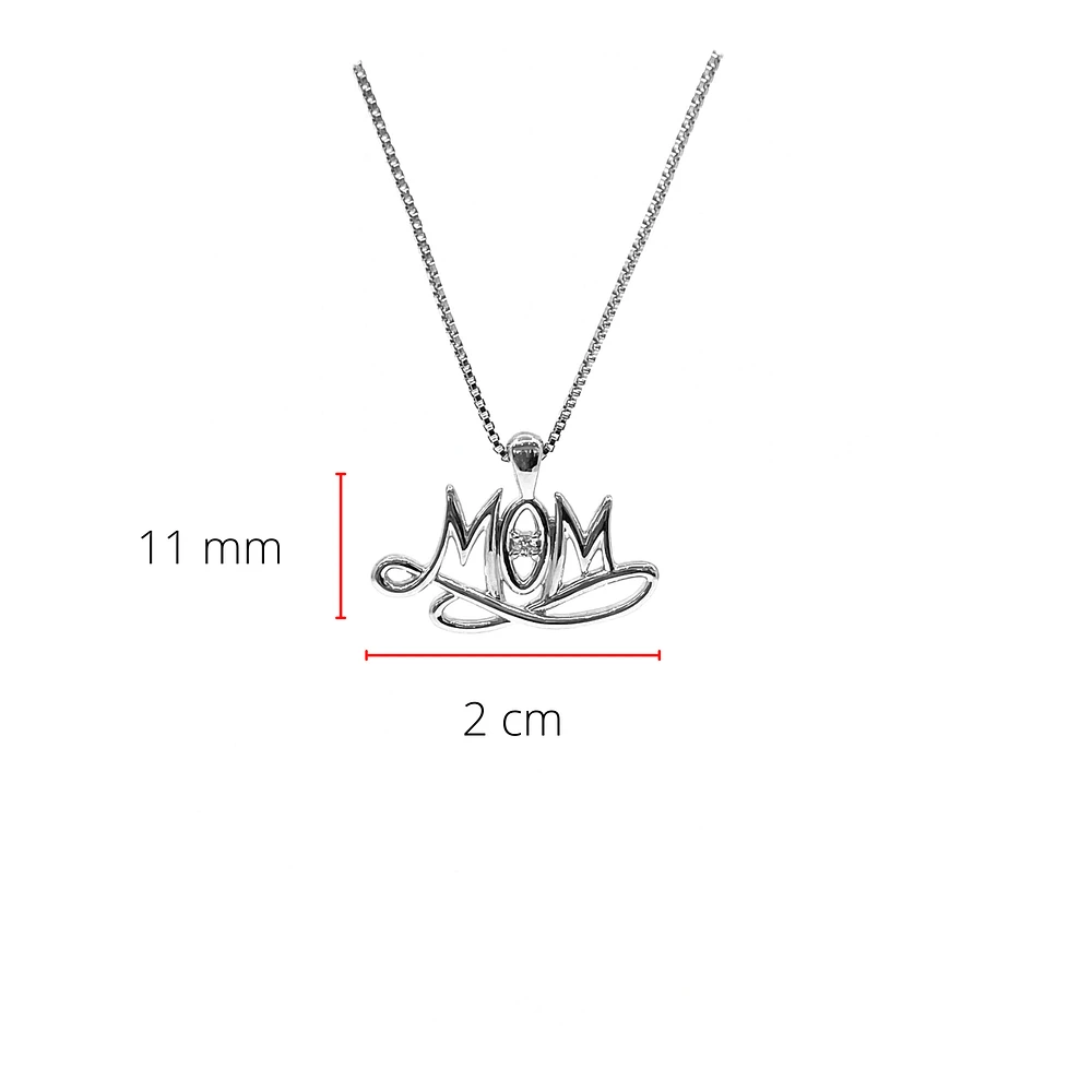Sterling Silver 0.024cttw Canadian Diamond "Mom" Pendant, 18"