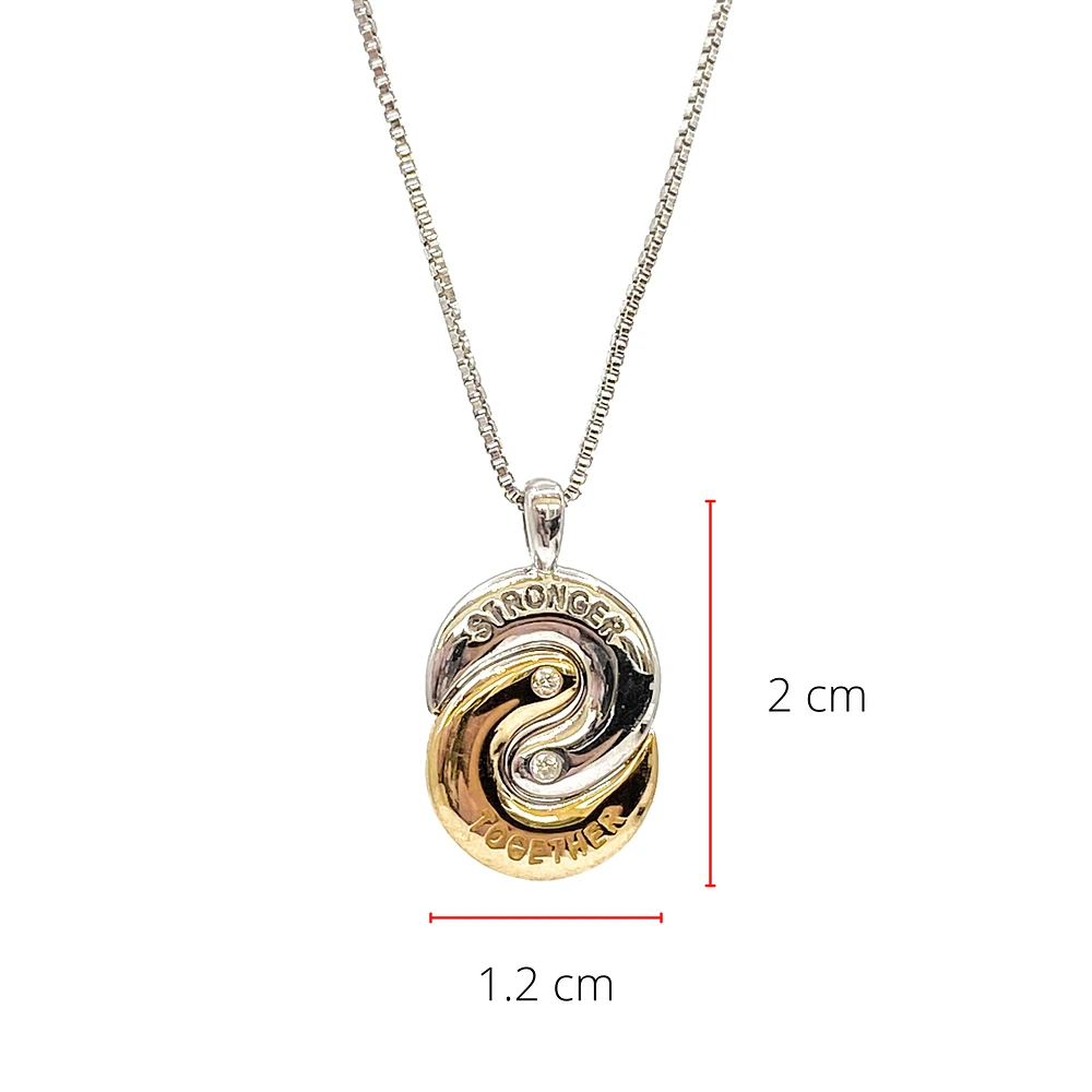 Sterling Silver & 10K Yellow Gold "Stronger Together" 0.02cttw Diamond Necklace, 18"