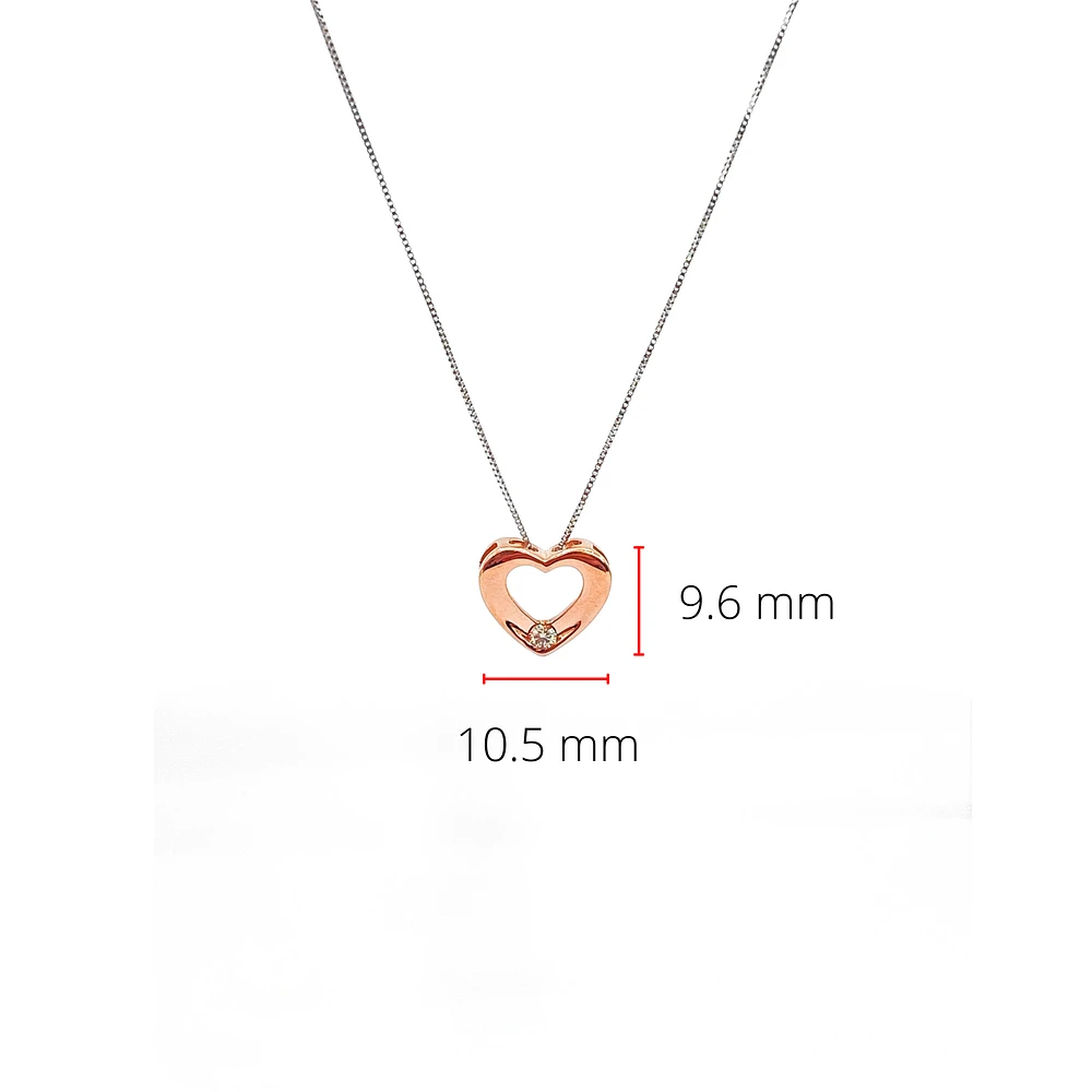 10K White & Rose Gold 0.036cttw Canadian Diamond Heart Pendant, 18"