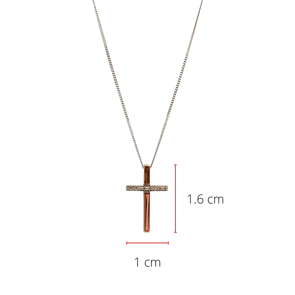 10K White & Rose Gold 0.02cttw Diamond Cross Pendant, 18"