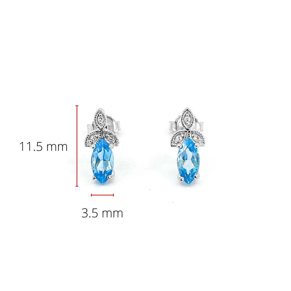 10K White Gold 0.75cttw Genuine Blue Topaz & 0.03cttw Diamond Earrings