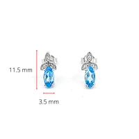 10K White Gold 0.75cttw Genuine Blue Topaz & 0.03cttw Diamond Earrings