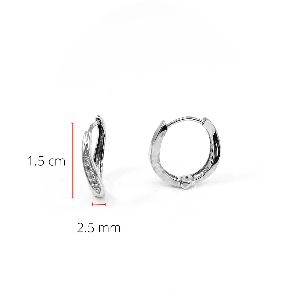10K White Gold 0.06cttw Round Cut Diamond Hoop Huggie Hinged Earrings