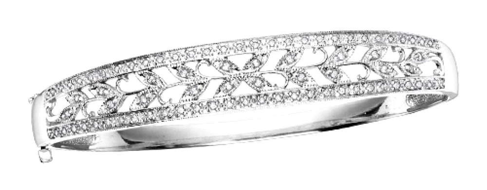 10K White Gold 0.56cttw Diamond Bangle, 7"