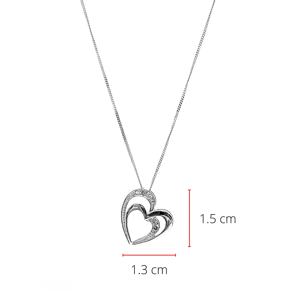10K White Gold 0.03cttw Diamond Double Heart Pendant, 18"