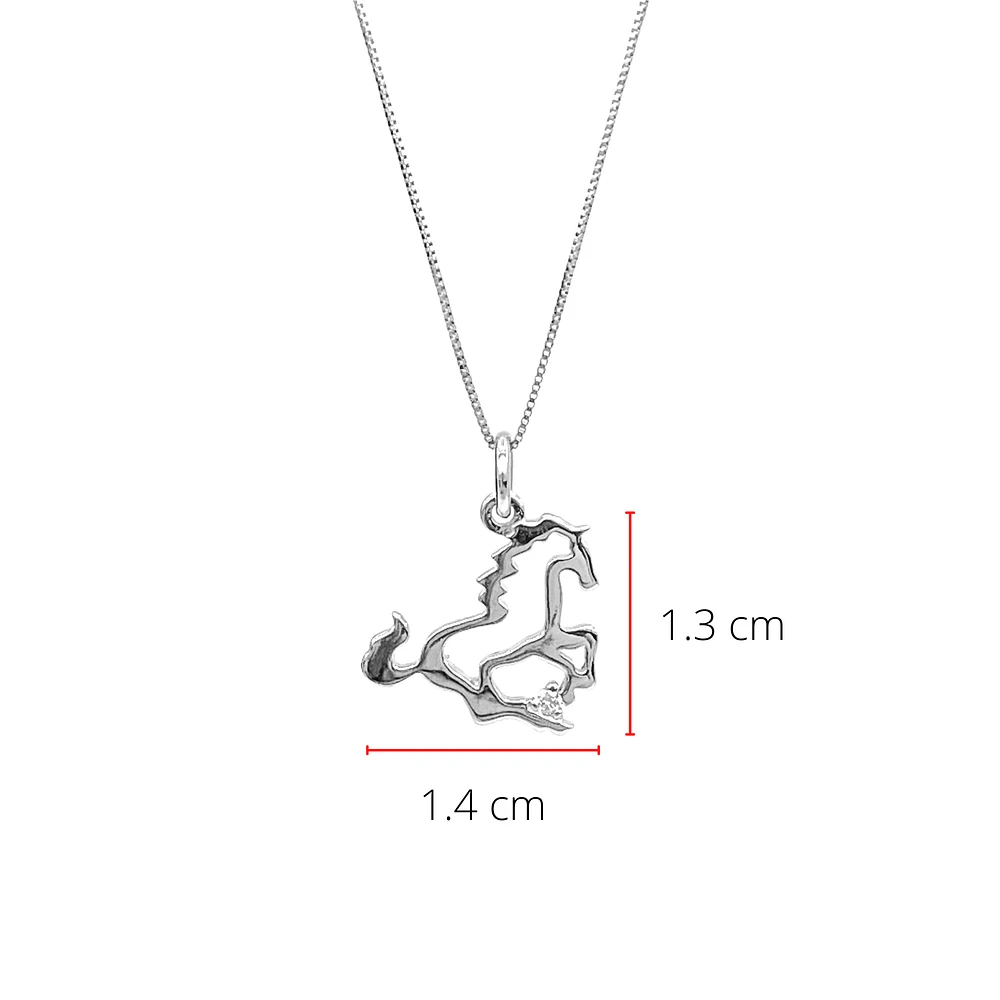 Sterling Silver 0.02cttw Canadian Diamond Horse Pendant, 18"