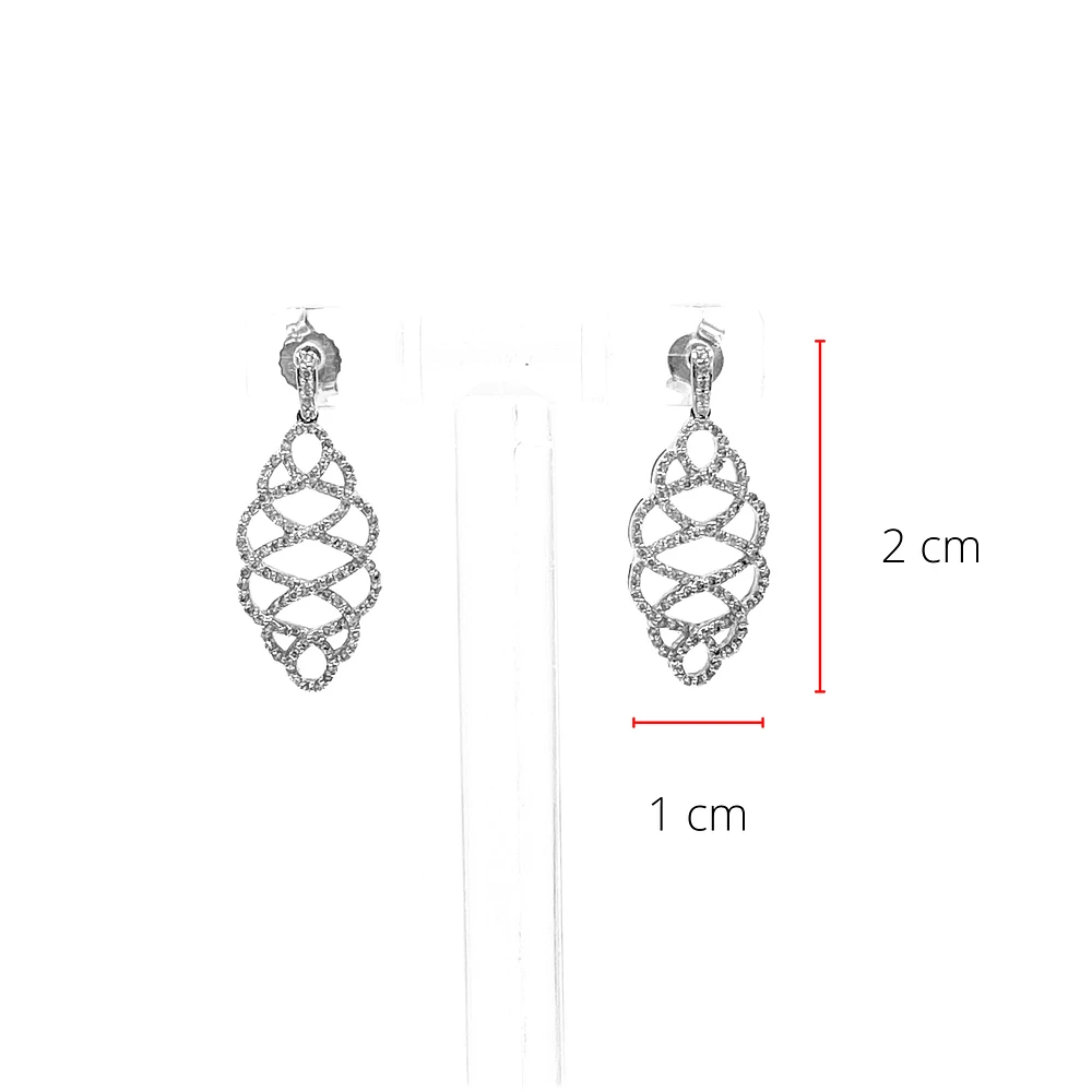 14K White Gold 0.52cttw Round Cut Diamond Dangle Earrings