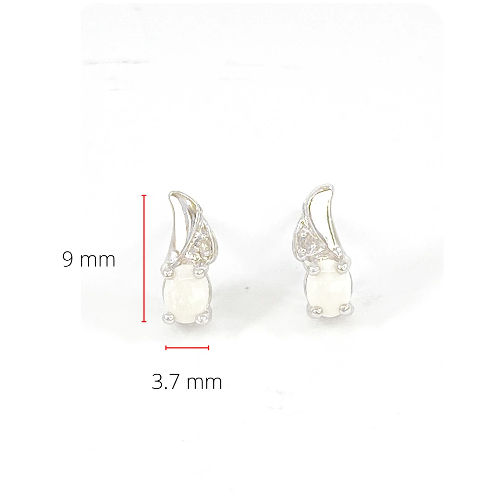 10K White Gold 0.22cttw Genuine Opal and 0.01cttw Diamond Earrings