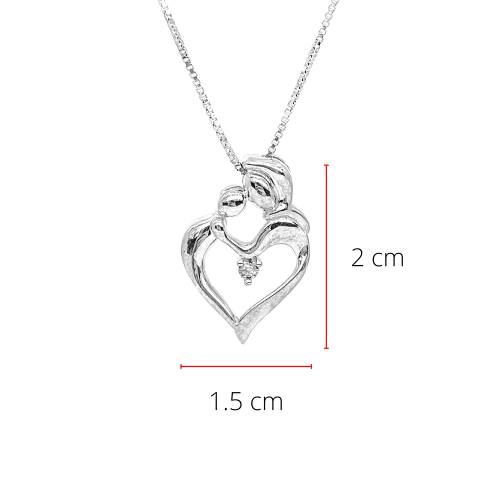 Sterling Silver 0.011cttw Canadian Diamond Mother & Child Pendant, 18"