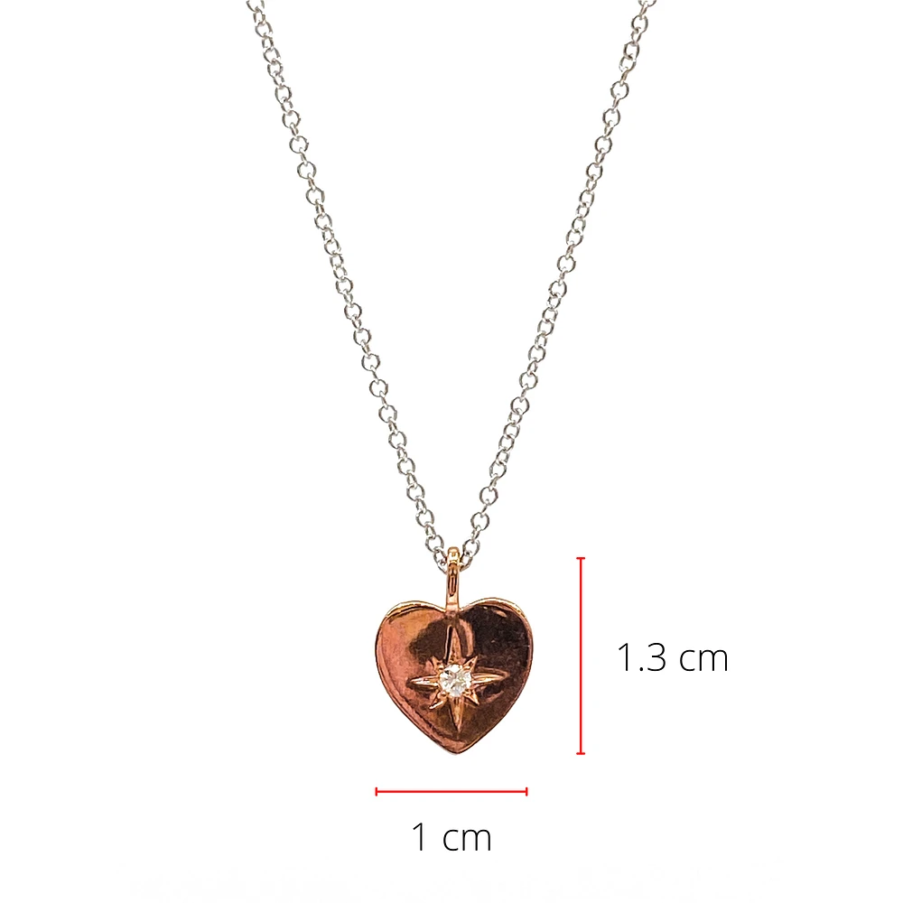 10K Rose & White Gold 0.027cttw Canadian Diamond Heart Pendant, 18"
