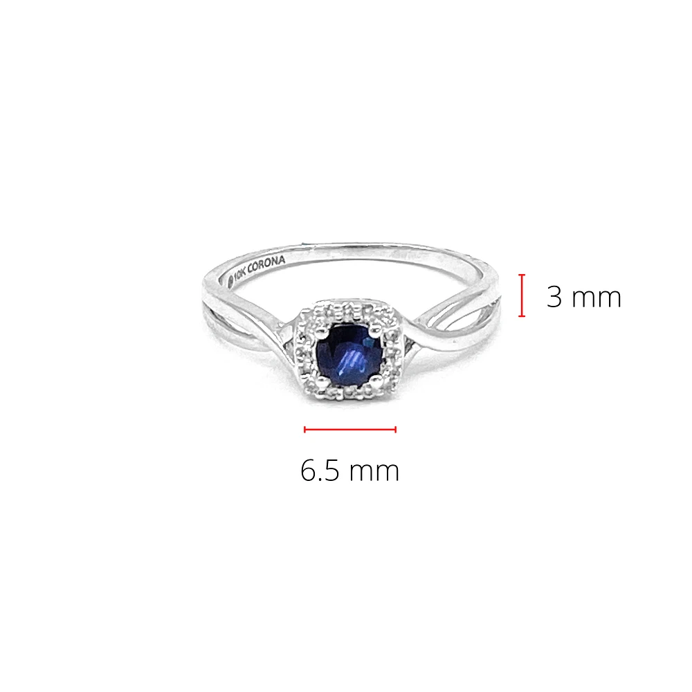 10K White Gold 0.44cttw Genuine Sapphire & 0.072cttw Diamonds Ring, size 6.5