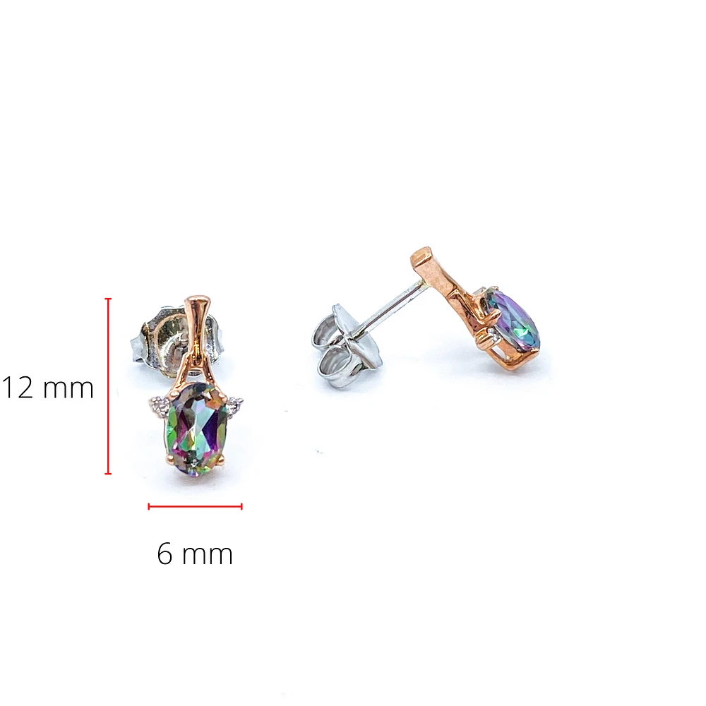 10K White & Rose Gold 1.20cttw Mystic Topaz and 0.02cttw Diamond Stud / Dangle / Drop Earring