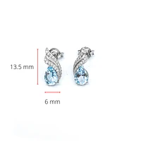 10K White Gold  Blue Topaz &  Diamond Stud Earrings