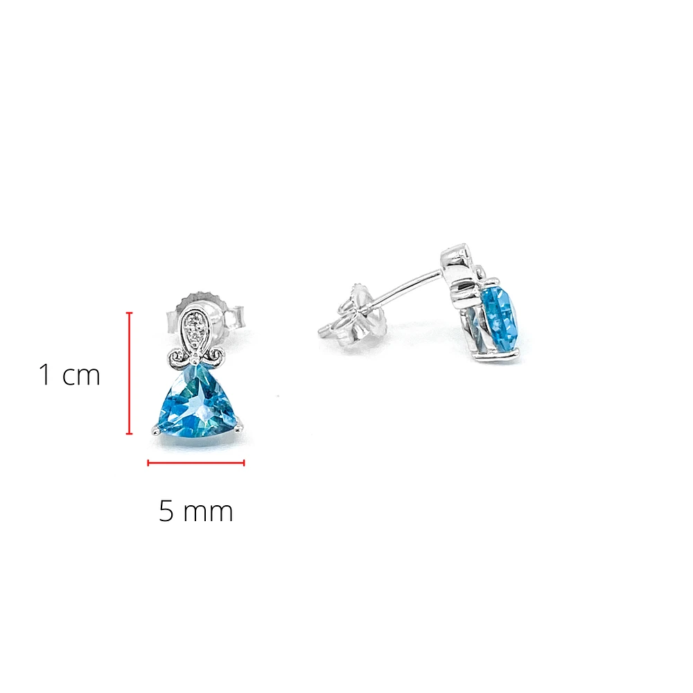 10K White Gold 1.20cttw Genuine Blue Topaz & 0.017cttw Diamond Earrings