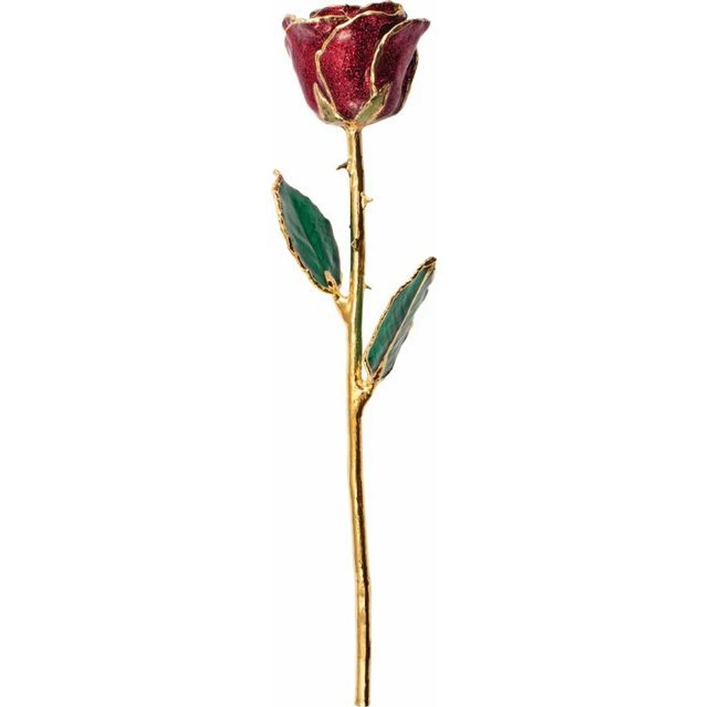 24K Gold Dipped Lacquered Ruby Sparkle Genuine Rose