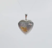 925 Sterling Silver with Angel Etched in Gold Plating Locket - 16mm x 17mm