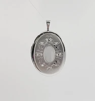 925 Sterling Silver Brushed Floral Etched Oval Locket - 24mm x 26mm