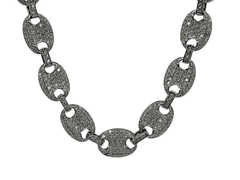 925 Sterling Silver Rhodium Plated 8mm Hip Hop Cubic Encrusted Oval Link Chain - 22 Inches