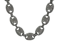 925 Sterling Silver Rhodium Plated 8mm Hip Hop Cubic Encrusted Oval Link Chain - 22 Inches