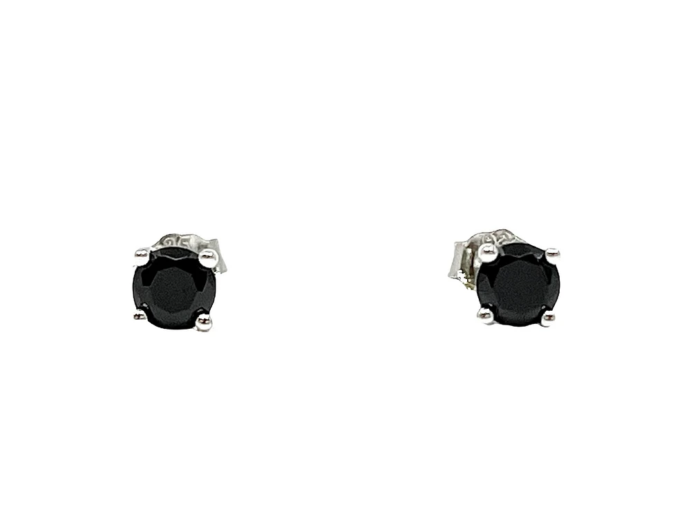 925 Sterling Silver Rhodium Plated 4mm Black Cubic Zirconia Stud Earrings with Butterfly Backs