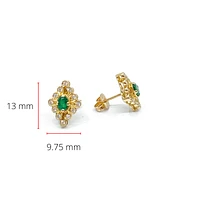 10K Yellow Gold 0.35cttw Emerald and 0.24cttw Diamond Halo Stud Earrings