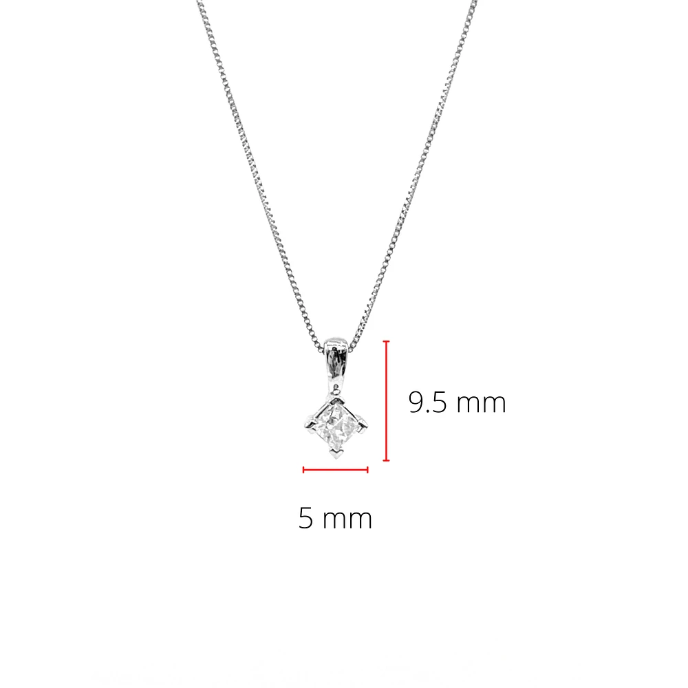10K White Gold 0.123cttw Princess Cut Canadian Diamond Pendant, 18"