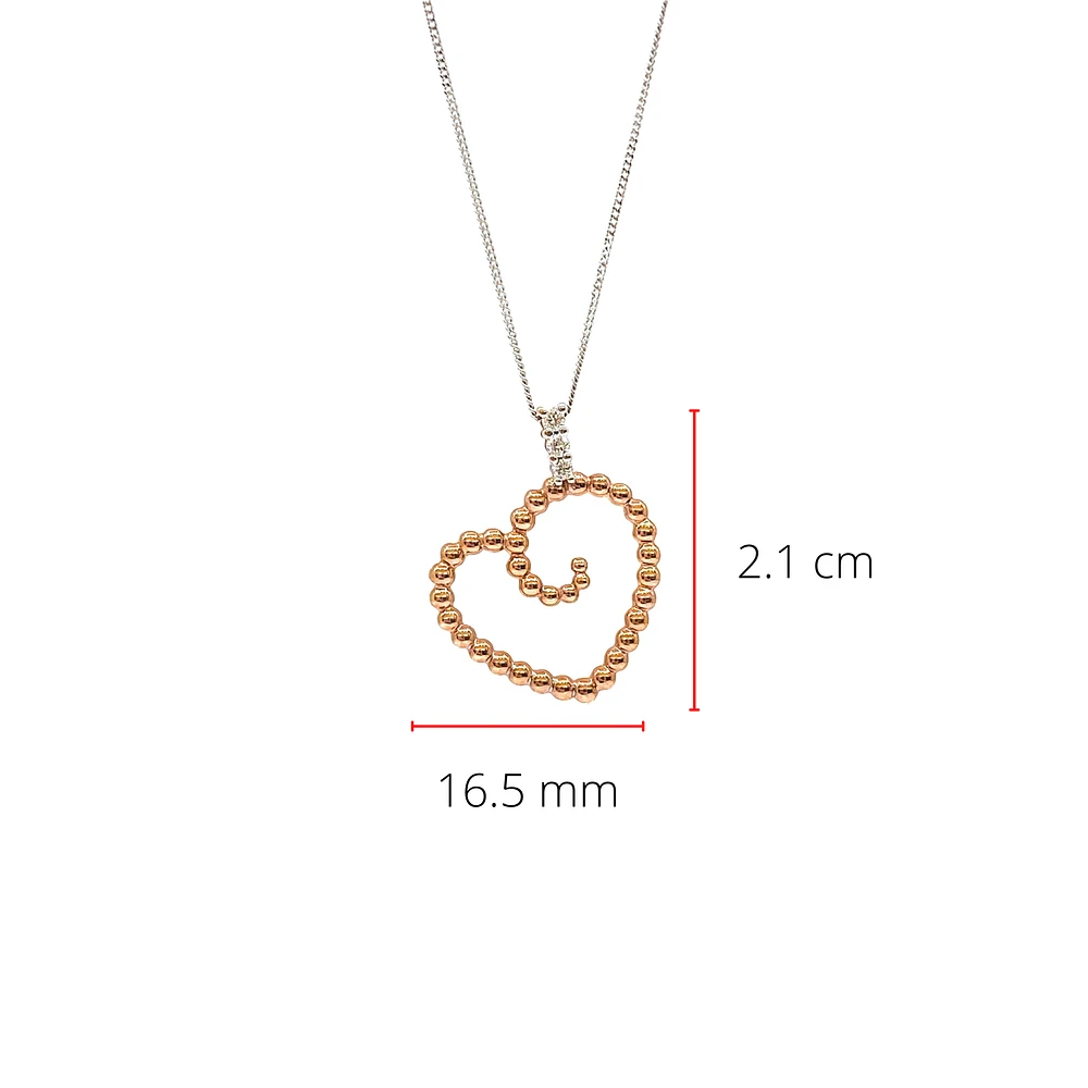 10K White & Rose Gold 0.04cttw Diamond Heart Pendant, 18"