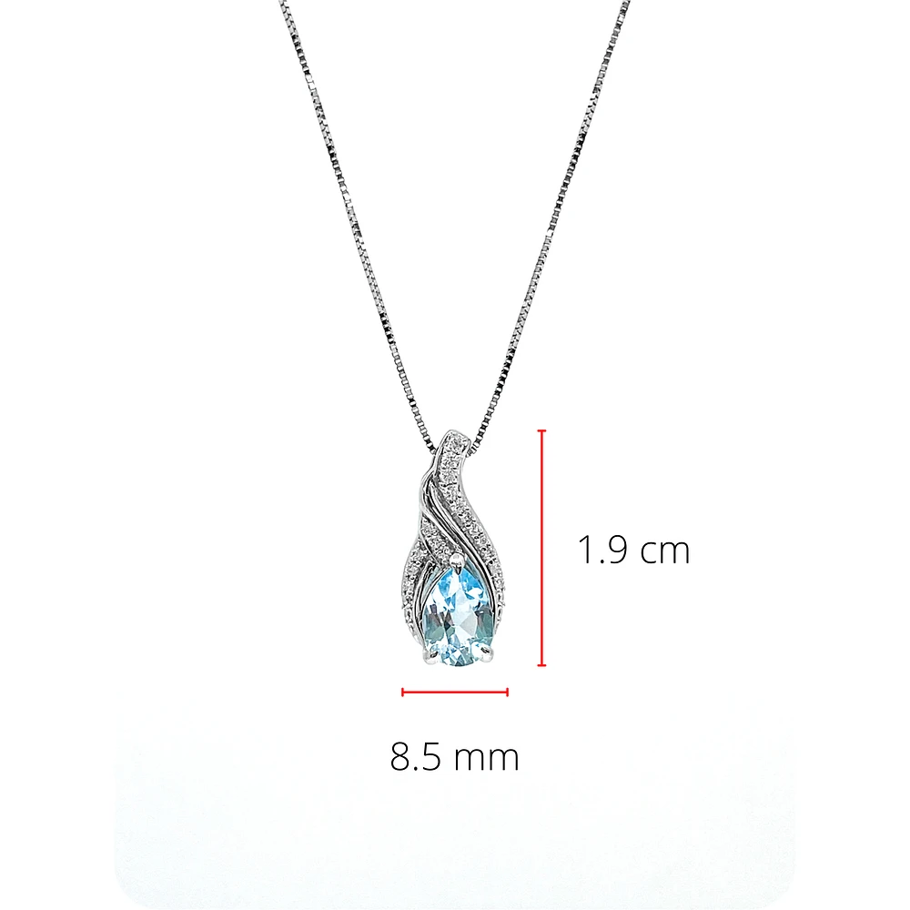 10K White Gold 1.40cttw Blue Topaz & 0.10cttw Diamond Pendant, 18"