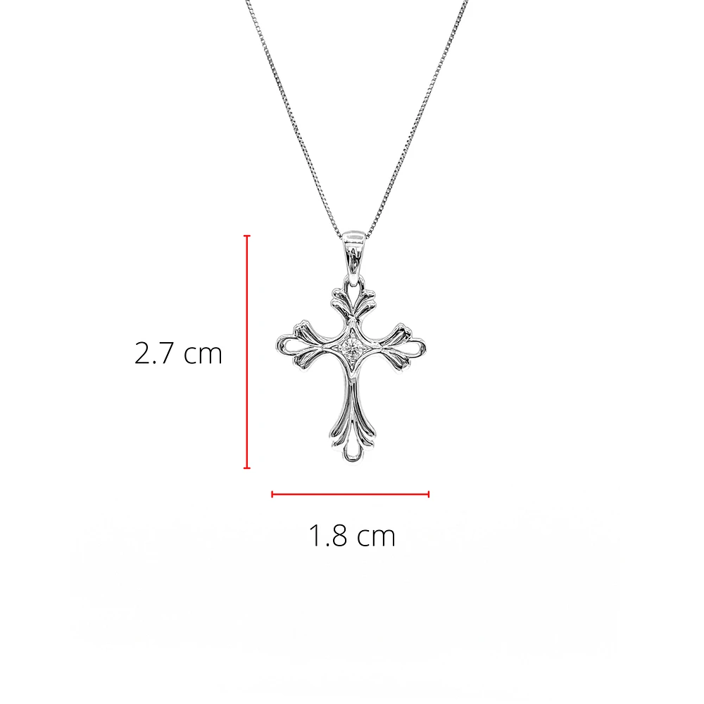 10K White Gold 0.06cttw Diamond Cross Pendant, 18"