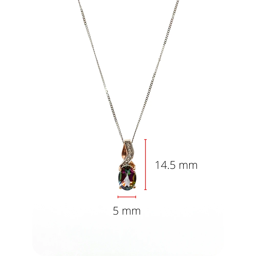 10K White and Rose Gold 1.00cttw Mystic Topaz & 0.012cttw Diamond Pendant, 18"