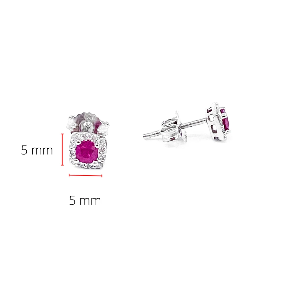 10K White Gold 0.40cttw Genuine Ruby and 0.12cttw Diamond Halo Stud Earrings