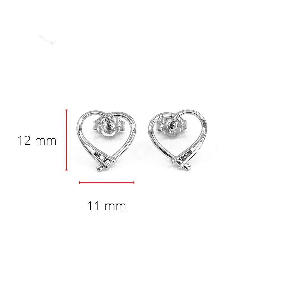 10K White Gold 0.02cttw Diamond Heart Stud Earrings
