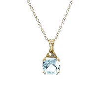 10K Gold 6.0mm Cushion Cut Aquamarine & 0.01cttw Diamond Pendant