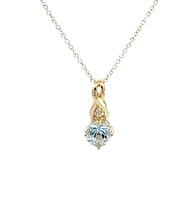 10K Gold 5.0mm Round Cut Aquamarine & 0.01cttw Diamond Pendant