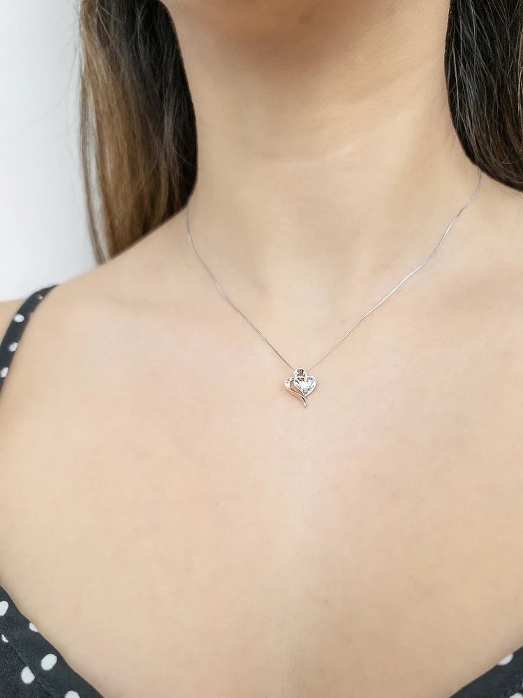 10K Rose Gold & White Gold 0.096cttw Canadian Diamond Heart Pendant, 18"
