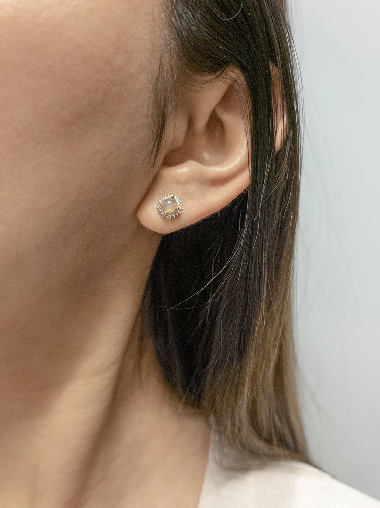 10K Yellow Gold Genuine Opal & Diamond Earrings