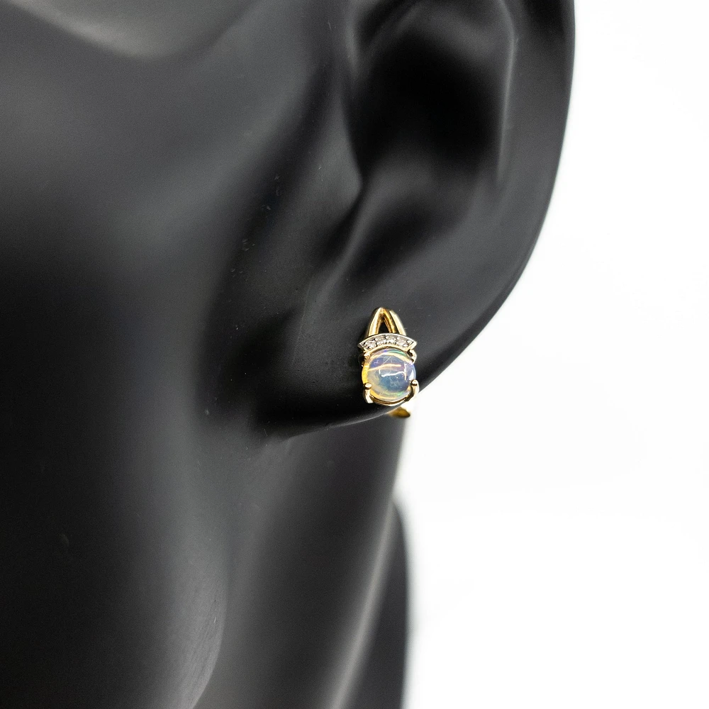 10K Yellow Gold Opal & Diamond Earrings
