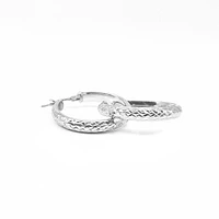 10K White Gold Etched Hoops - 30mm