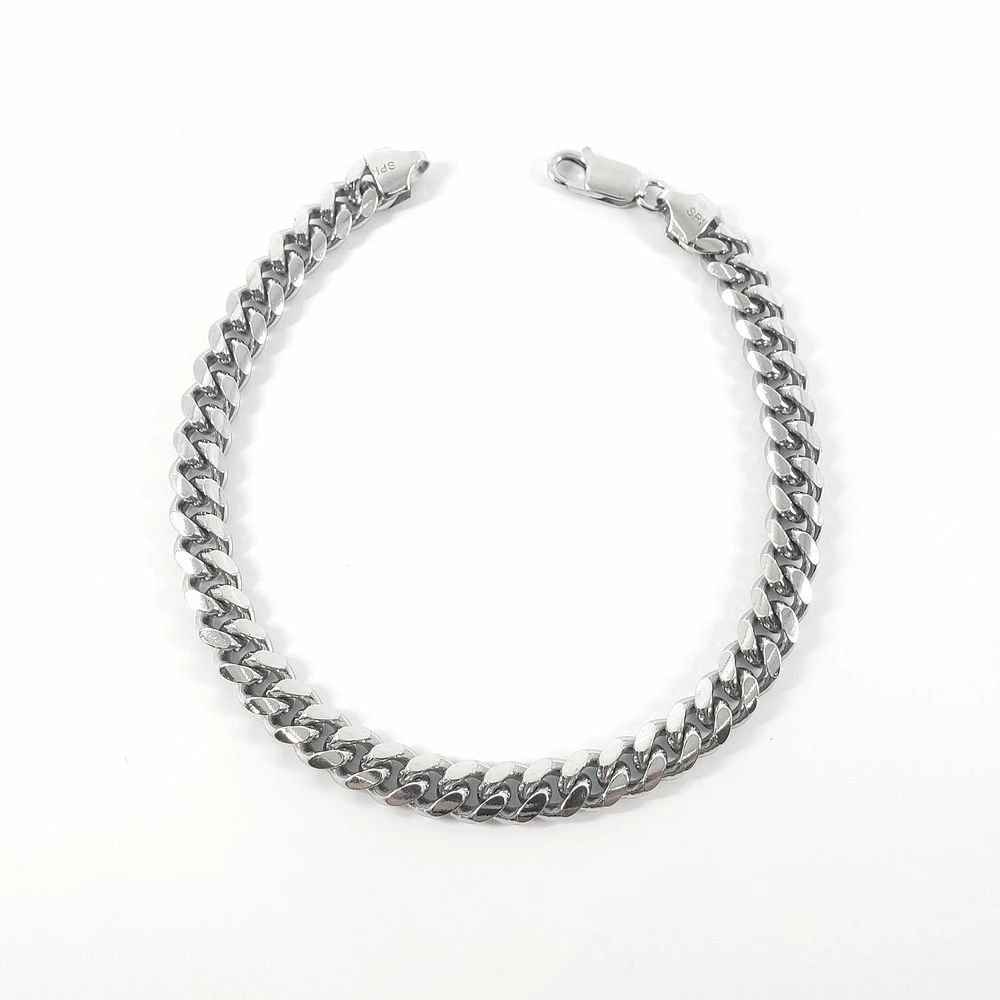 925 Sterling Silver Miami Cuban Rhodium Plated Bracelet with Lobster Clasp