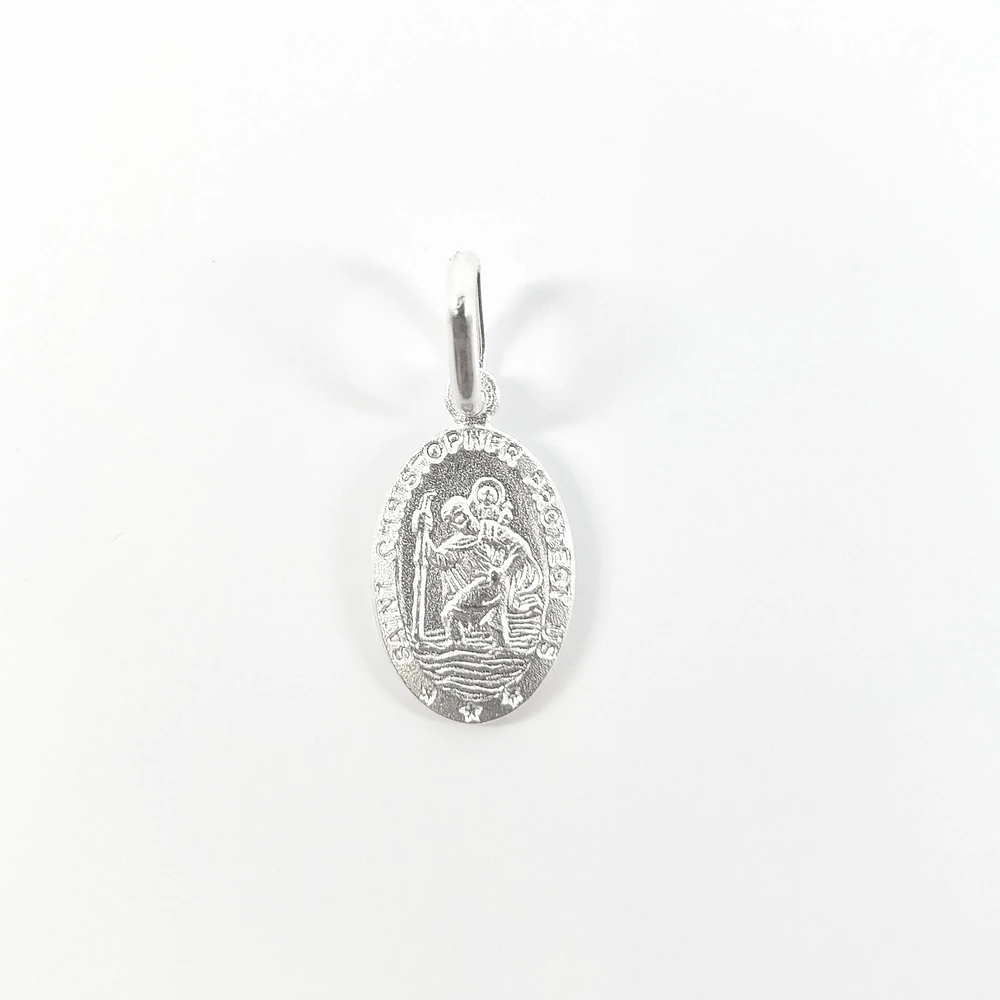 925 Sterling Silver Oval Shaped Detailed St. Christopher's Pendant - 29.4mm x 17.8mm