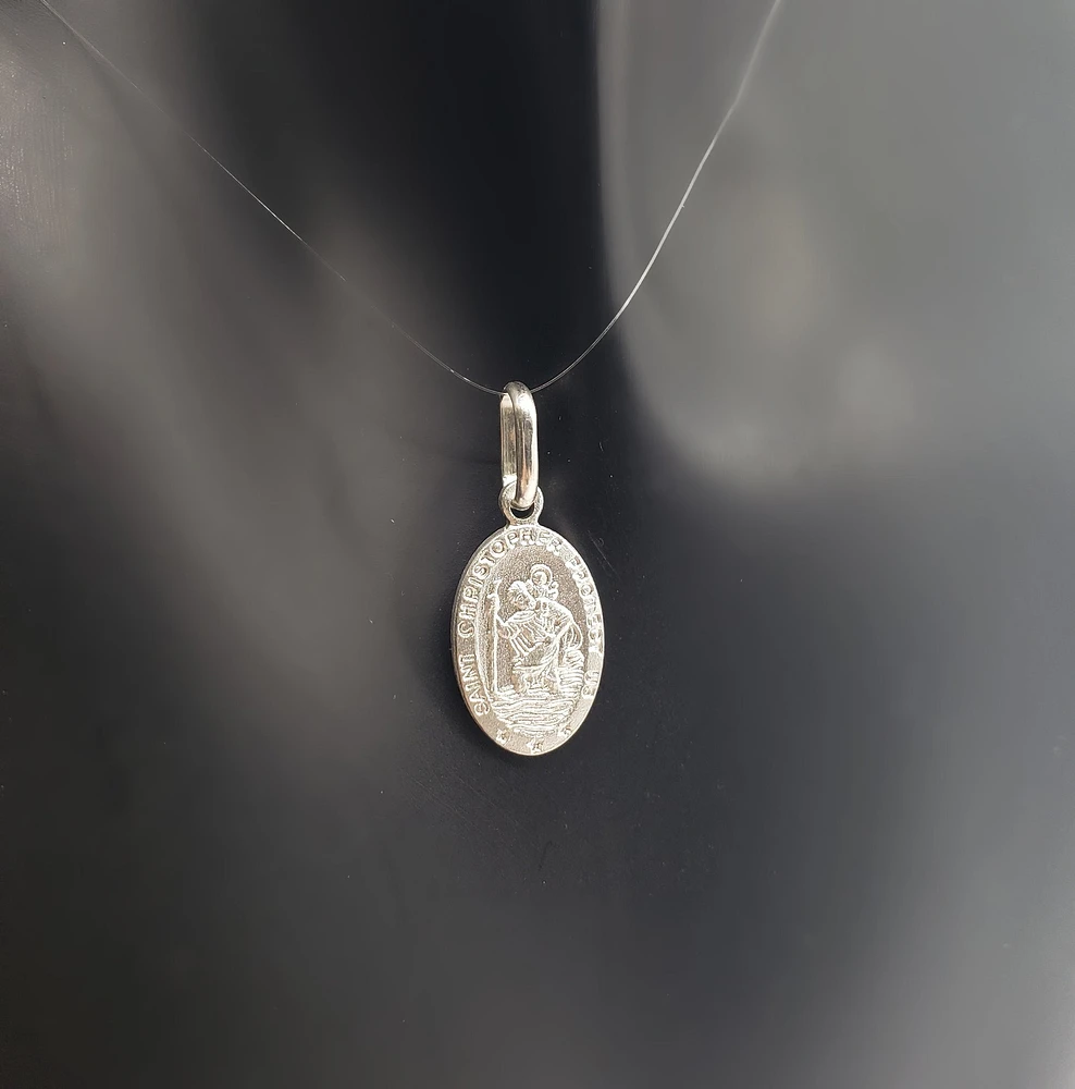 925 Sterling Silver Oval Shaped Detailed St. Christopher's Pendant - 15.2mm x 8.8mm