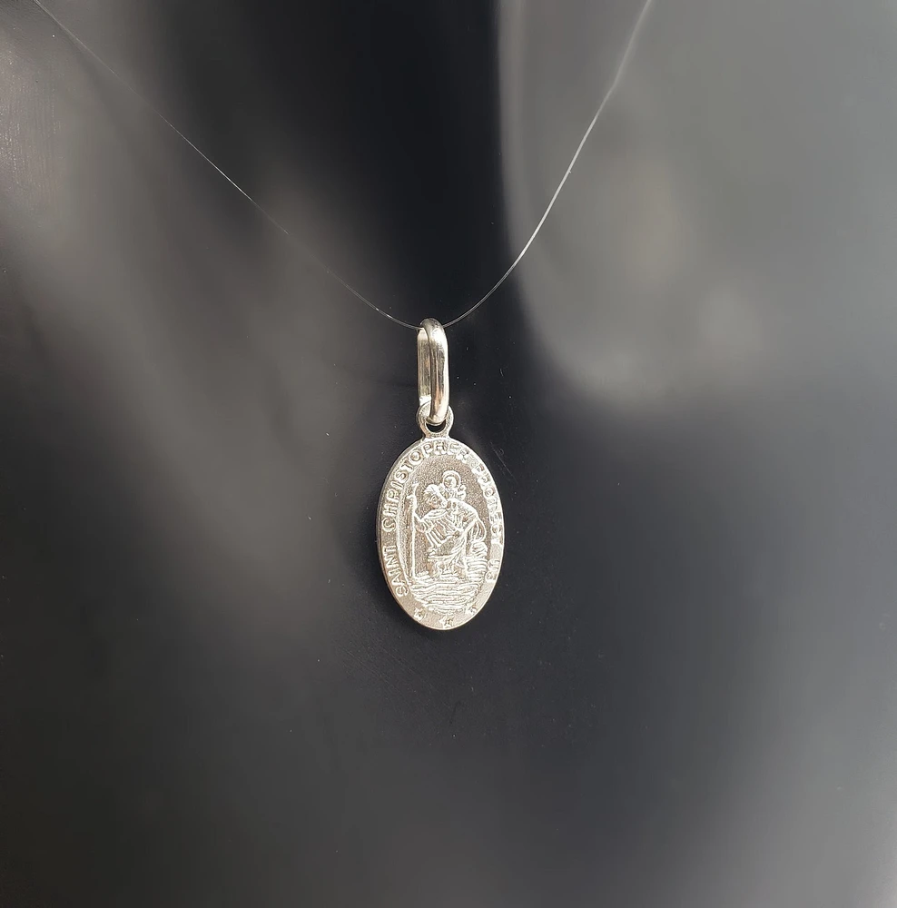925 Sterling Silver Oval Shaped Detailed St. Christopher's Pendant - 29.4mm x 17.8mm